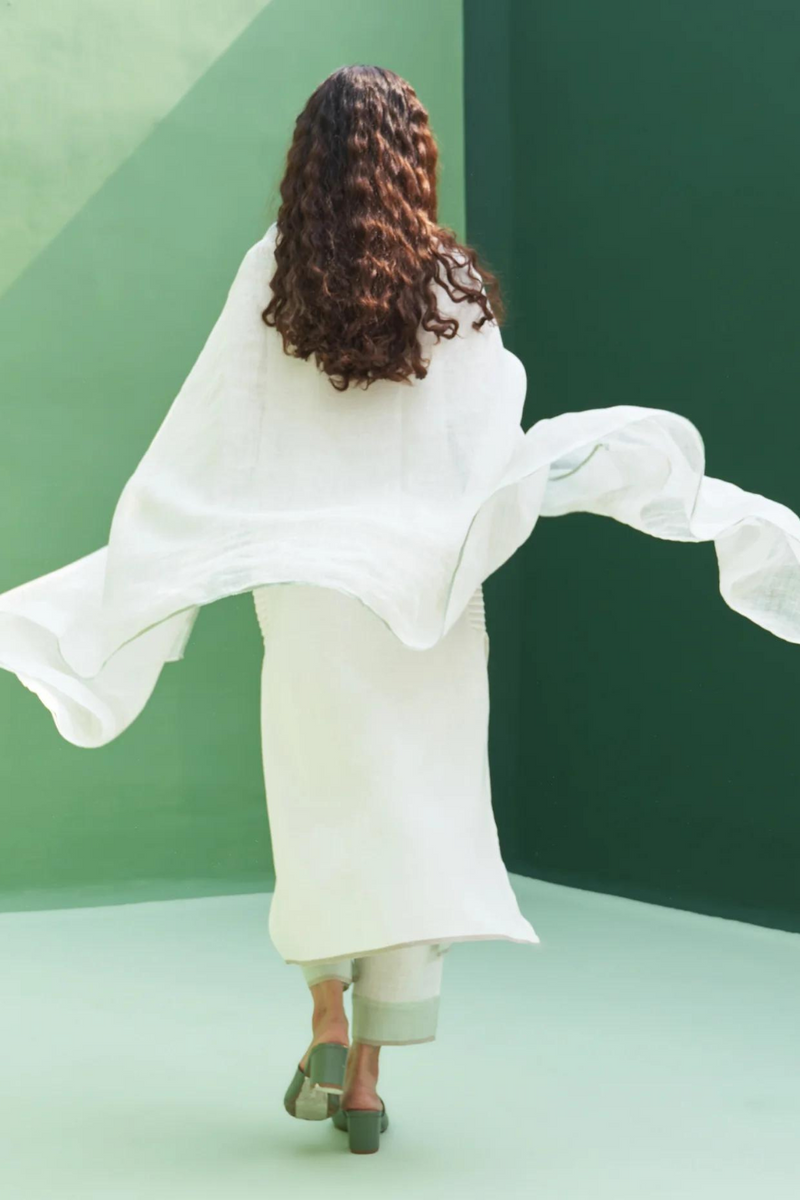 June Border Linen Kurta Set
 - Ivory linen by Manan in ivory color for women Worldwide