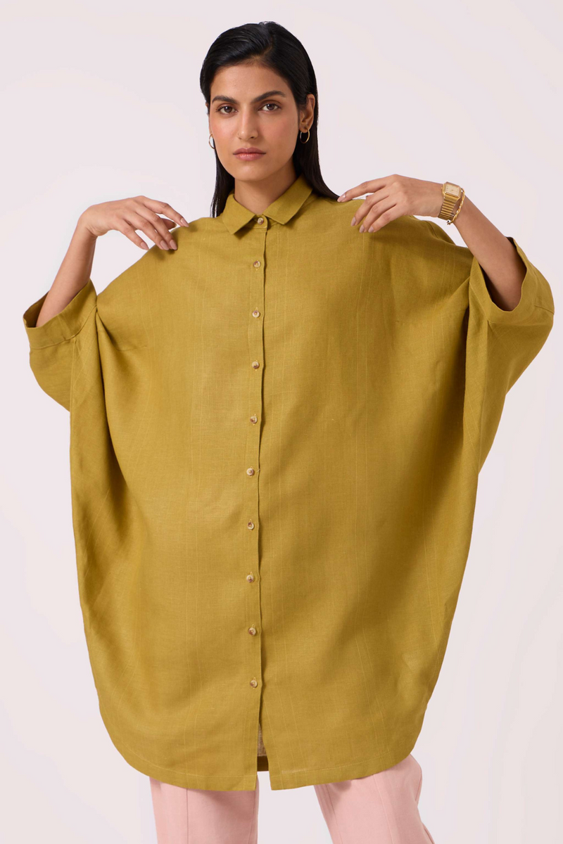Perico Olive Linen Shirt by The Summer House in olive color for women Worldwide