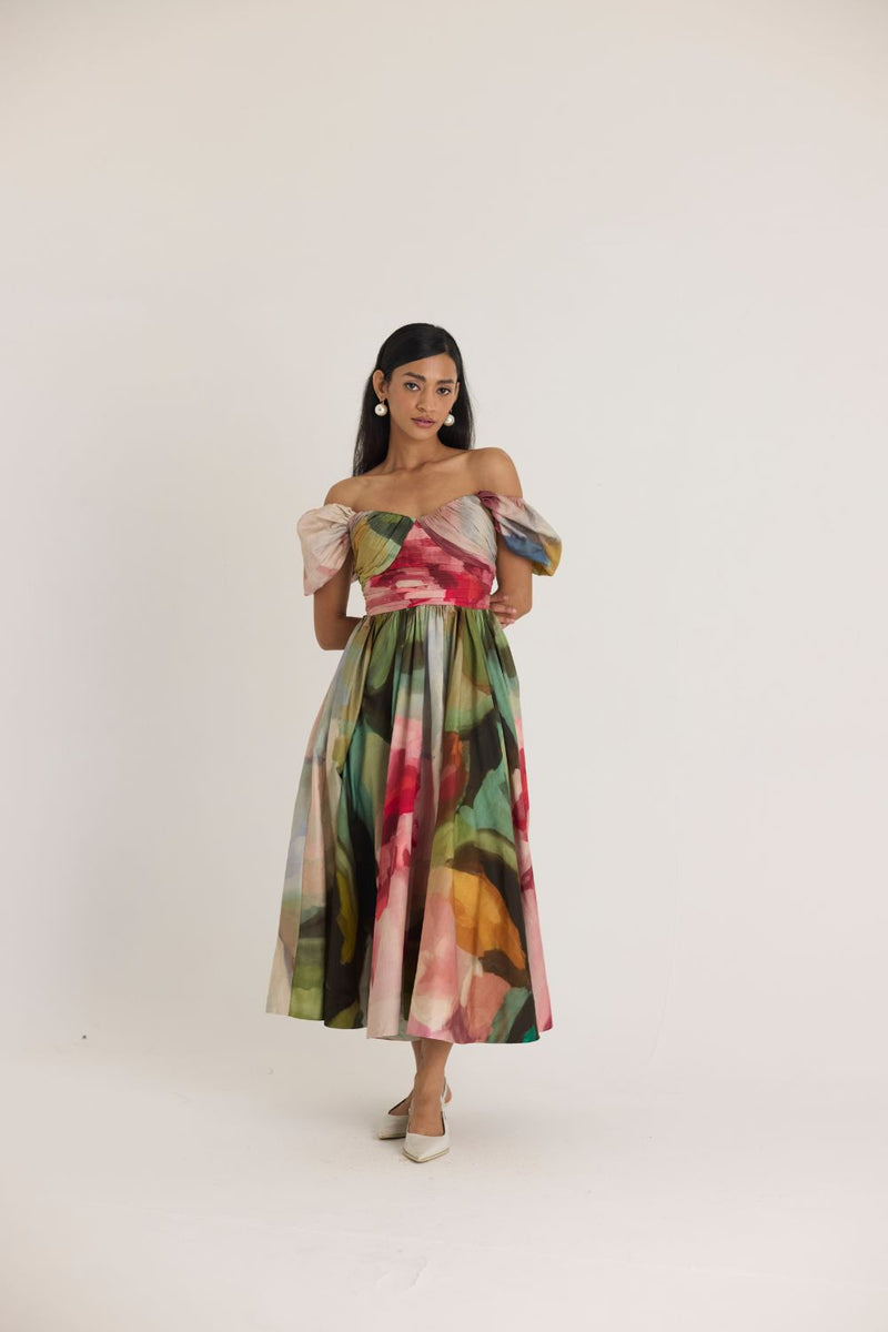 TILLY PUFF SLEEVE DRESS satin by Yam in multi color for women Worldwide