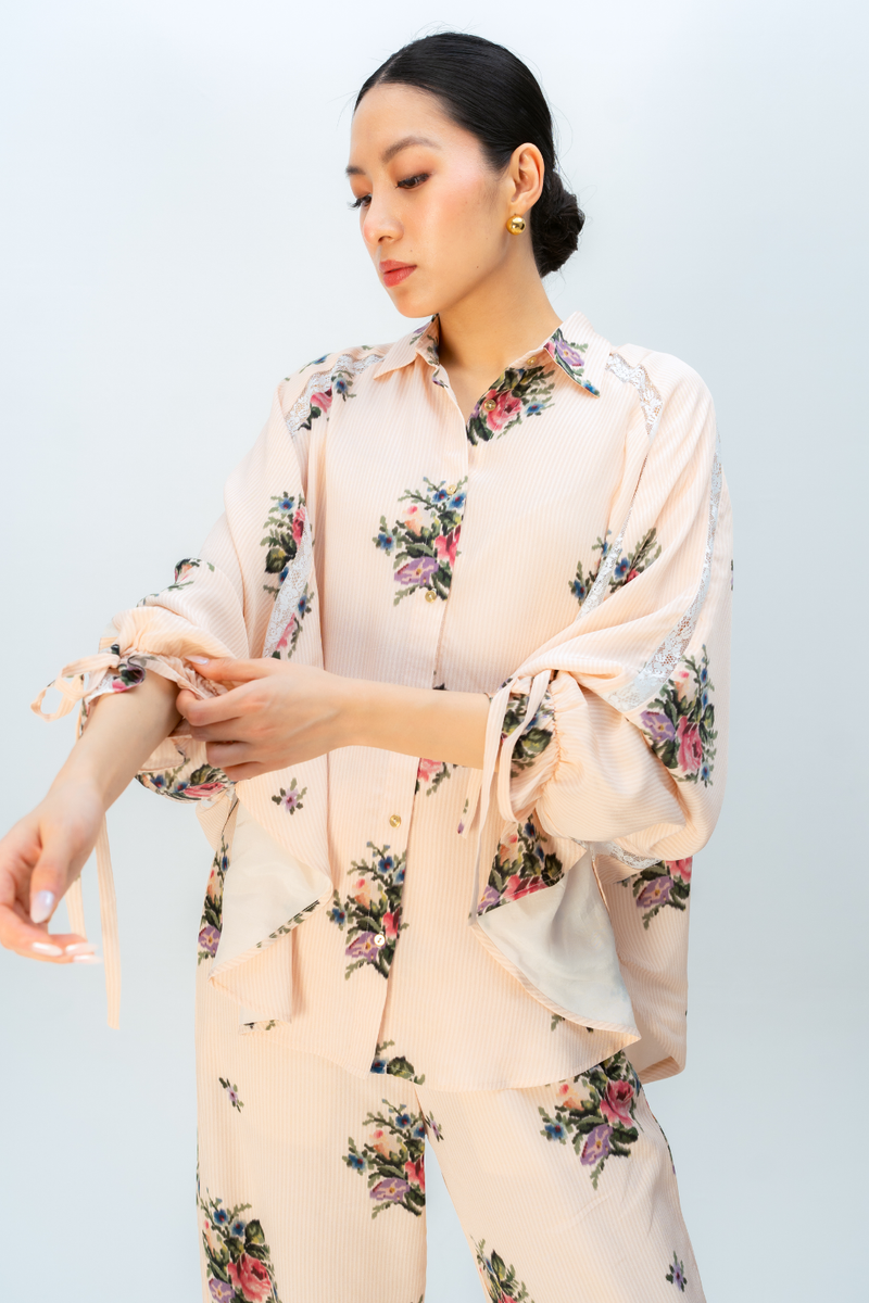 RAW ROMANCE CO-ORD SET crepe co-ord set by Ode to Odd in blush pink for women Worldwide