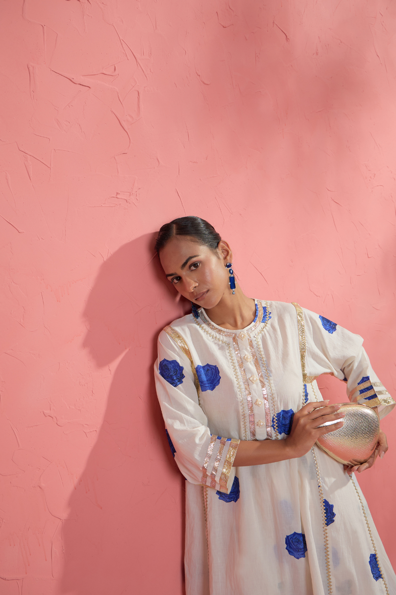 Fi Rose Gota Set cotton cambric light kurta set by AAVIDI in multicolor for women Worldwide