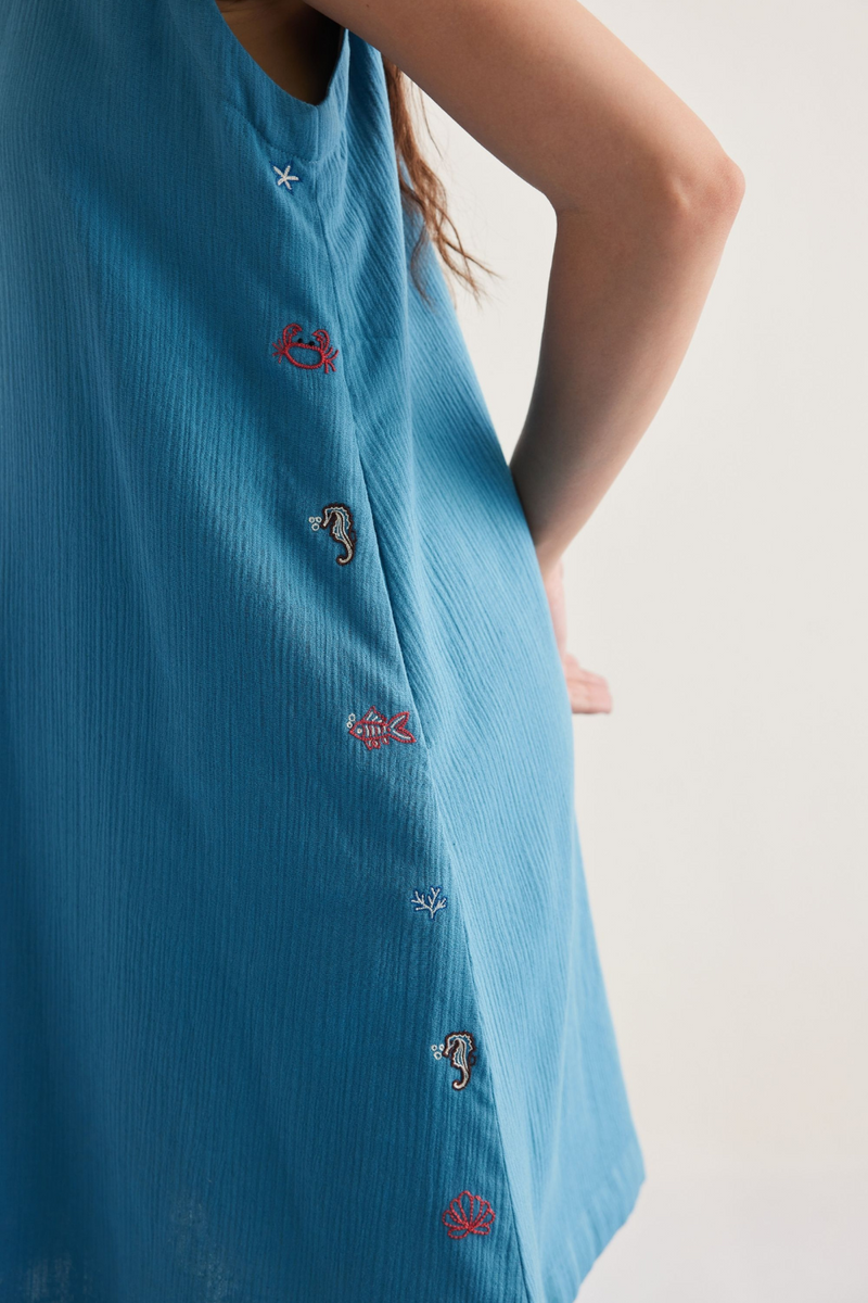Marine Summer Organic Cotton Dress cotton by SUI in blue color for women Worldwide