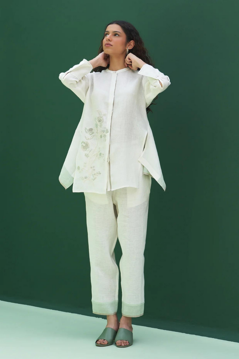 Noi Hand-Embroidered Linen Top
 - Ivory linen by Manan in ivory color for women Worldwide