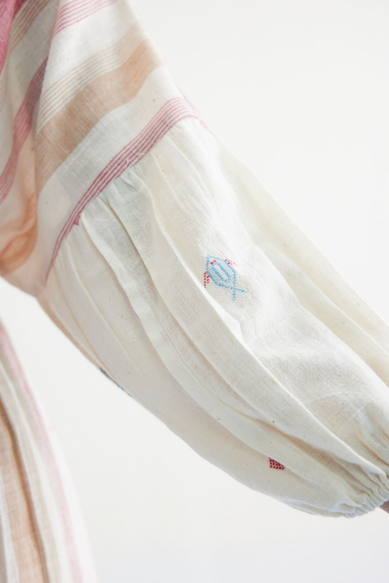 The Reef Shore Handwoven Kala Cotton Midi Dress cotton by SUI in white color for women Worldwide