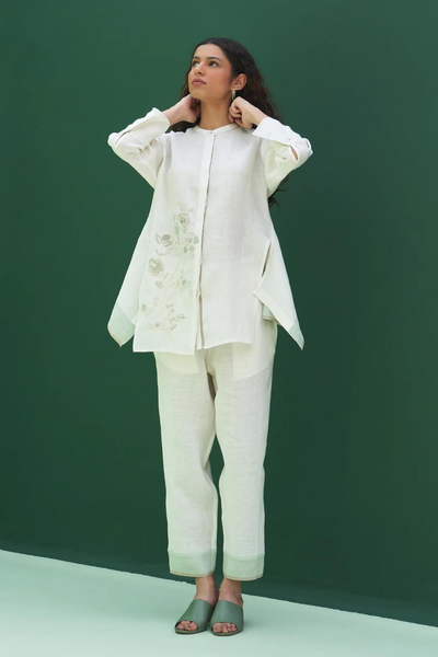 Noi Hand-Embroidered Linen Co-ord Set - Ivory