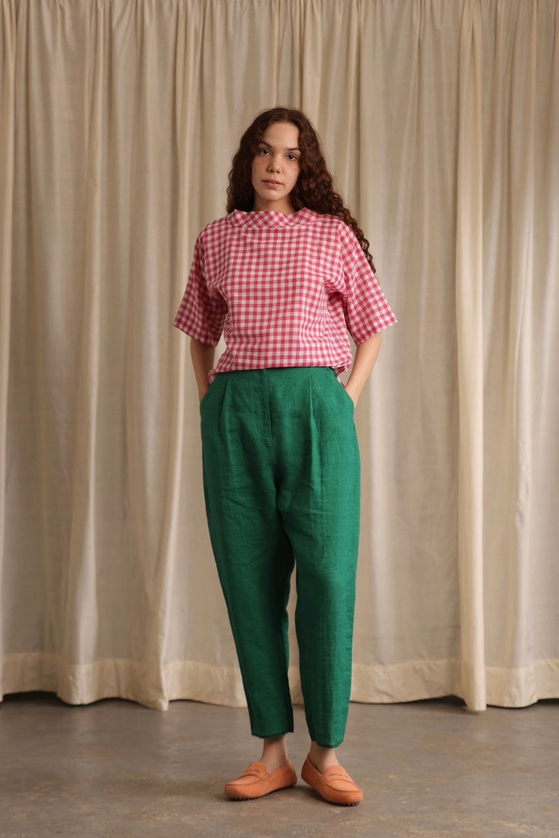 Ivy Top - Gingham cotton by MASON AND MILL in pink color for women Worldwide