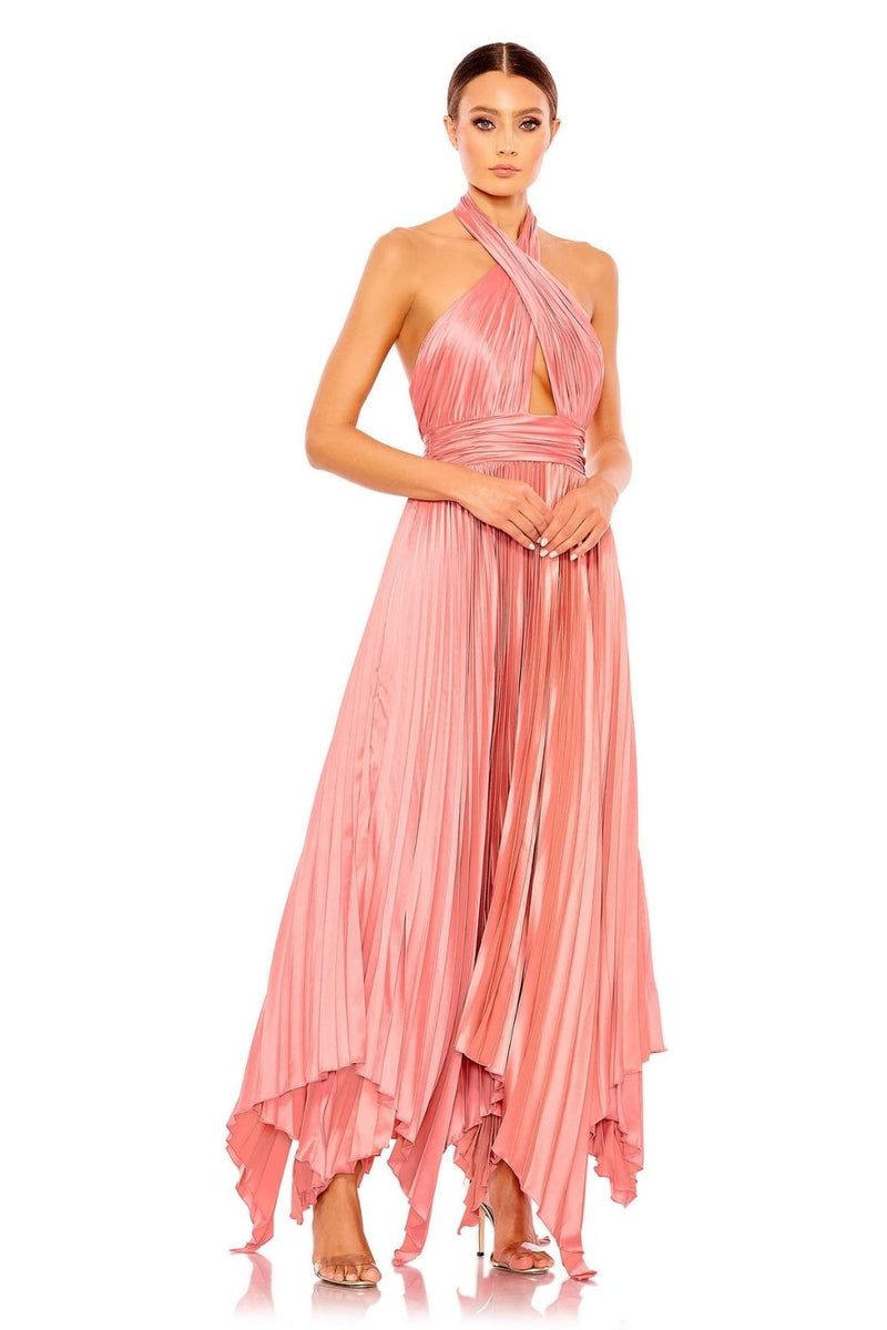 MD-11302 Flared Halter Dress-Pink satin by Mac Duggal in pink color for women Worldwide
