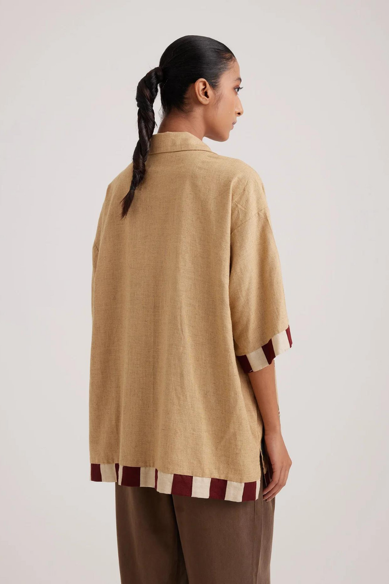 Unisex Oversized Shirt-Folk Applique-Beige by CORD for women Worldwide