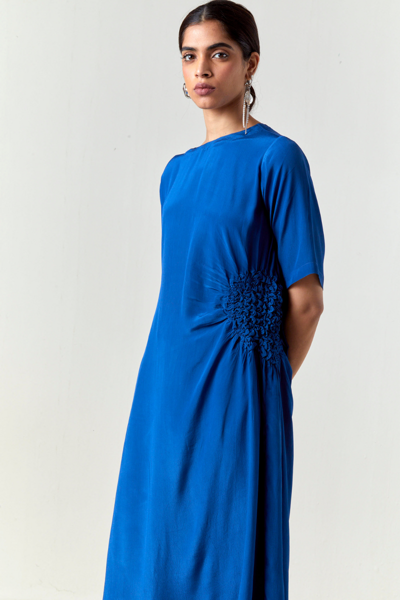 RUCHING TUNIC CO-ORD-ELECTRIC BLUE by THREE in blue color for women Worldwide