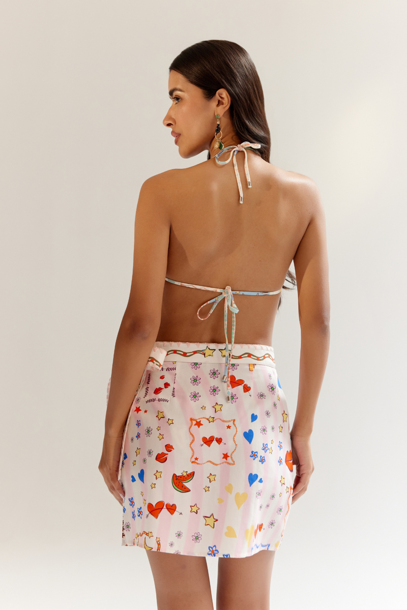 Wrap Me Round Skirt - Boardgame satin by NOIB for women Worldwide