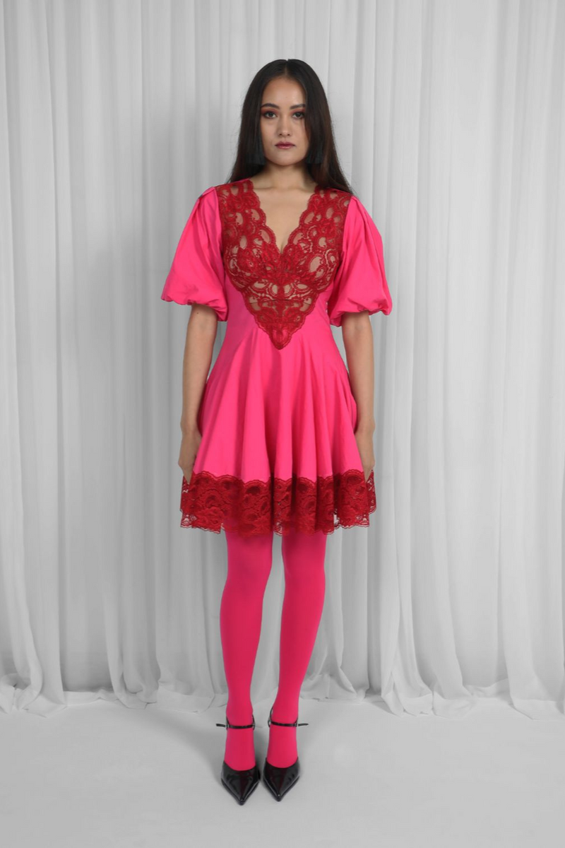 Remi Dress-Red & Pink 100% cotton by Leh Studios in multi color for women Worldwide