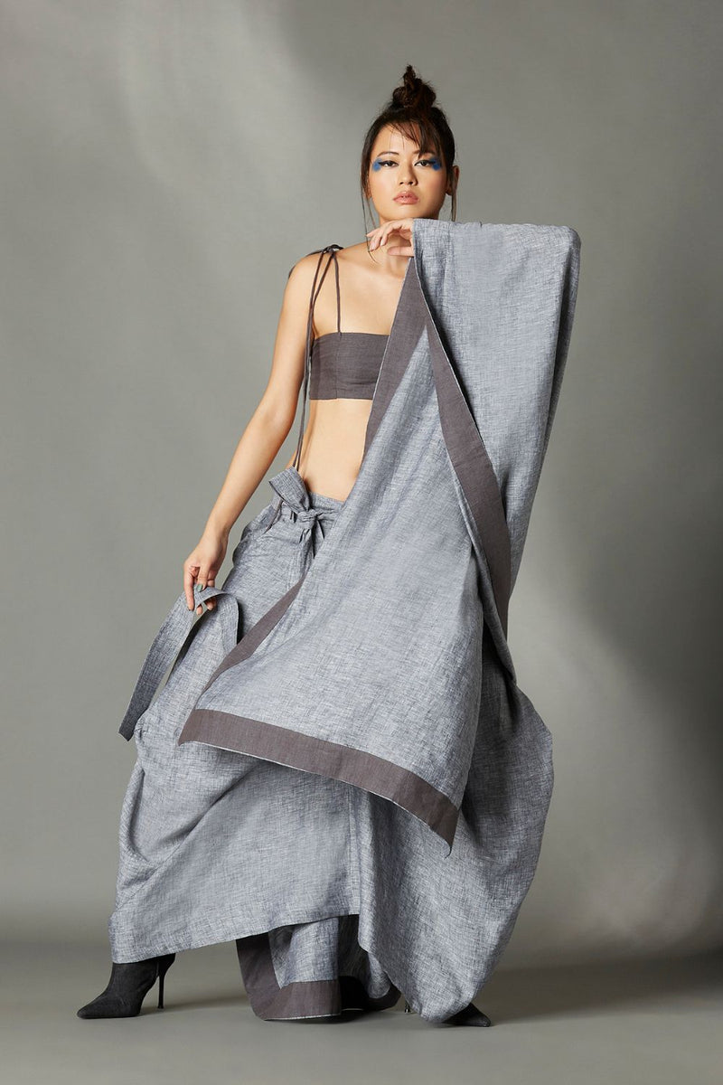 Blaise Sari Skirt in Grey by Chola in grey color for women Worldwide