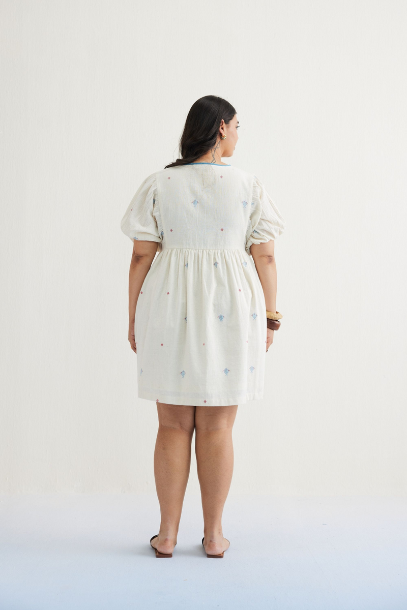 Swim Free Handwoven Kala Cotton Dress cotton by SUI in white color for women Worldwide