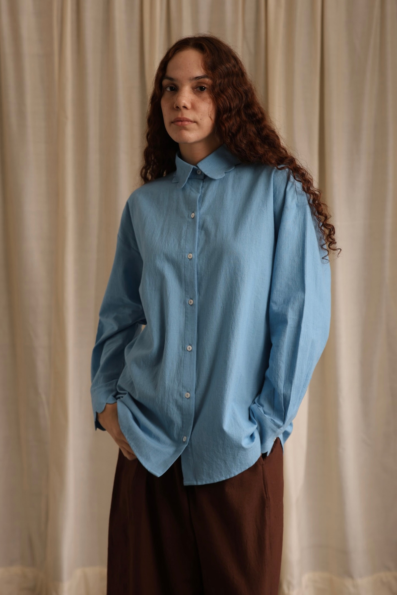 Louie Shirt - Cornflower cotton by MASON AND MILL in blue color for women Worldwide