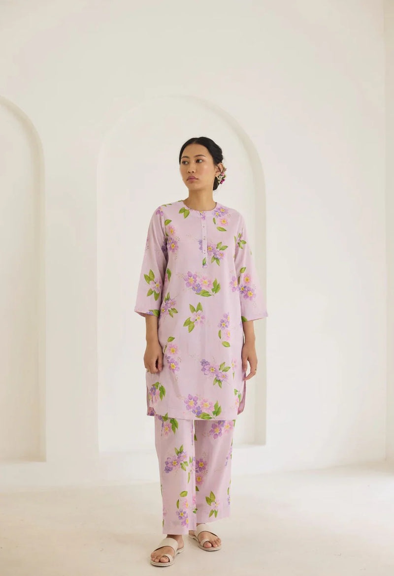 Lilac Jarul Short Kurta Set cotton by Nadiya Paar for women Worldwide