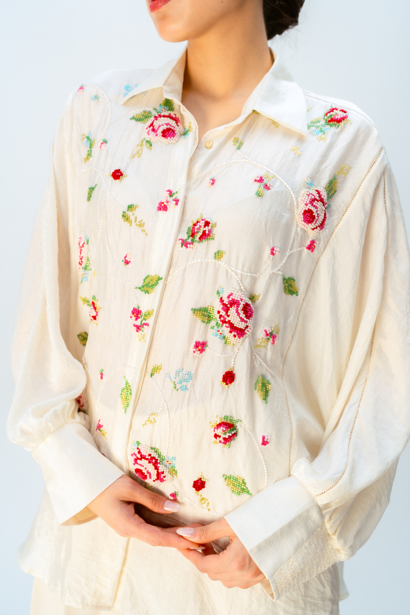 BLUSH MELLOW SHIRT silk top/shirt by Ode to Odd in off white for women Worldwide