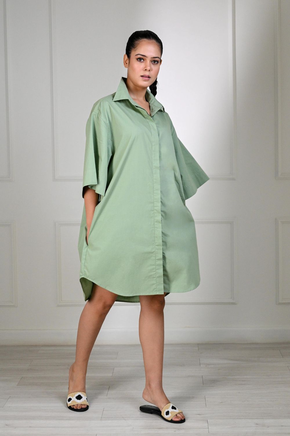 ZL24-05 Classic Shirt Dress-Sage-S/M