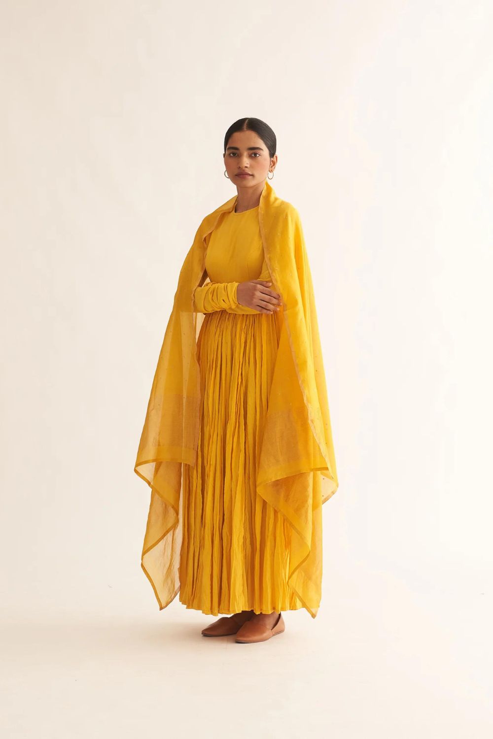 BRIGHT YELLOW GHOOMAR ANARKALI SET