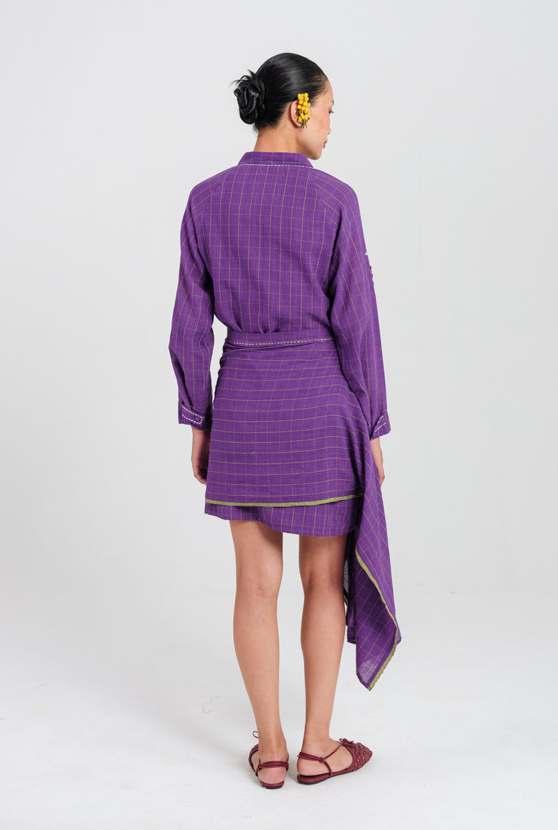 Drift Handloom Tunic Dress handwoven cotton dress by JodiLife in purple for women Worldwide