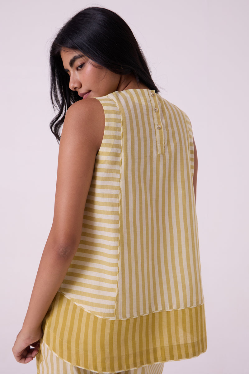 Asahi Yellow Striped Handwoven Tent top handwoven cotton top/shirt by The Summer House in yellow for women Worldwide