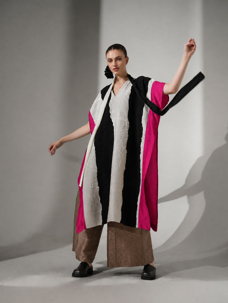 Anchor Kaftaan-Natural + Black + Pink crushed silk tunics and kaftans by Stoique in natural, black, pink for women Worldwide