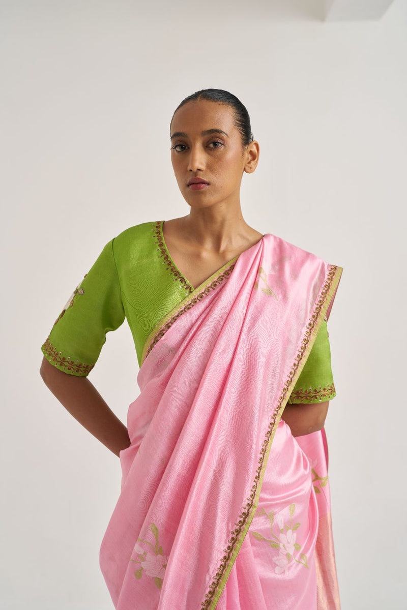 Eesha Sari silk by Suparna Som in pink color for women Worldwide