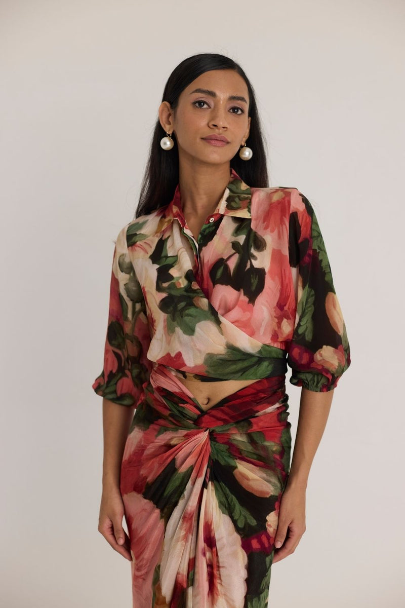 SCARLETT TIE-UP TOP & SKIRT SET mul by Yam in multi color for women Worldwide