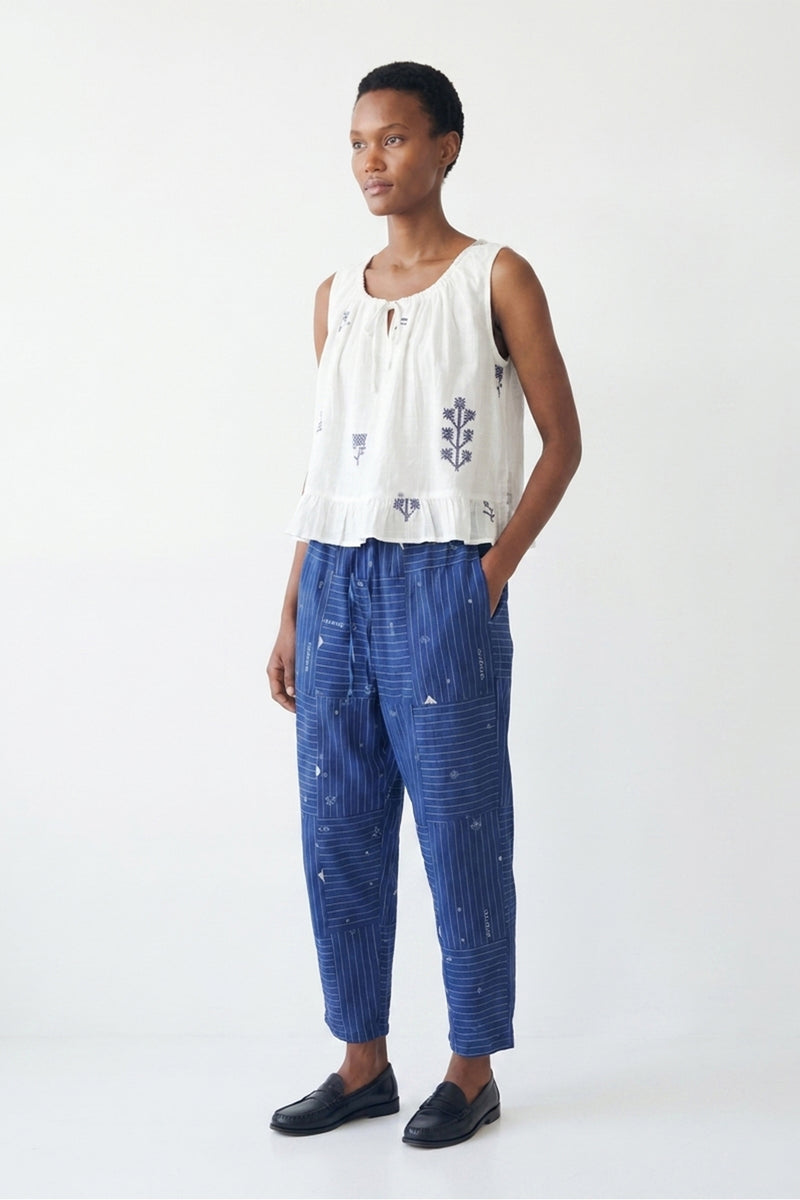Alice Top-White Jamdani cotton jamdani top/shirt by World of Crow in white for women Worldwide