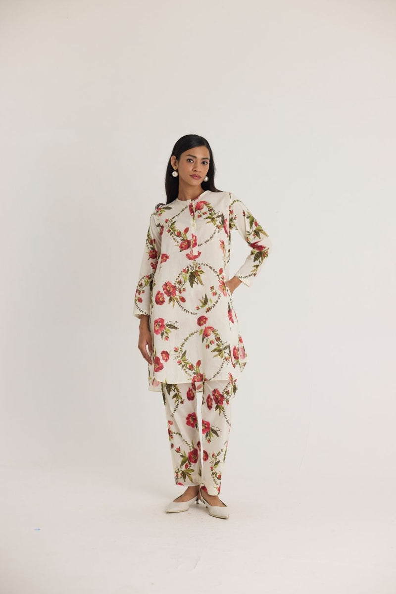 ROSITA COTTON SHORT KURTA SET by Yam in white color for women Worldwide