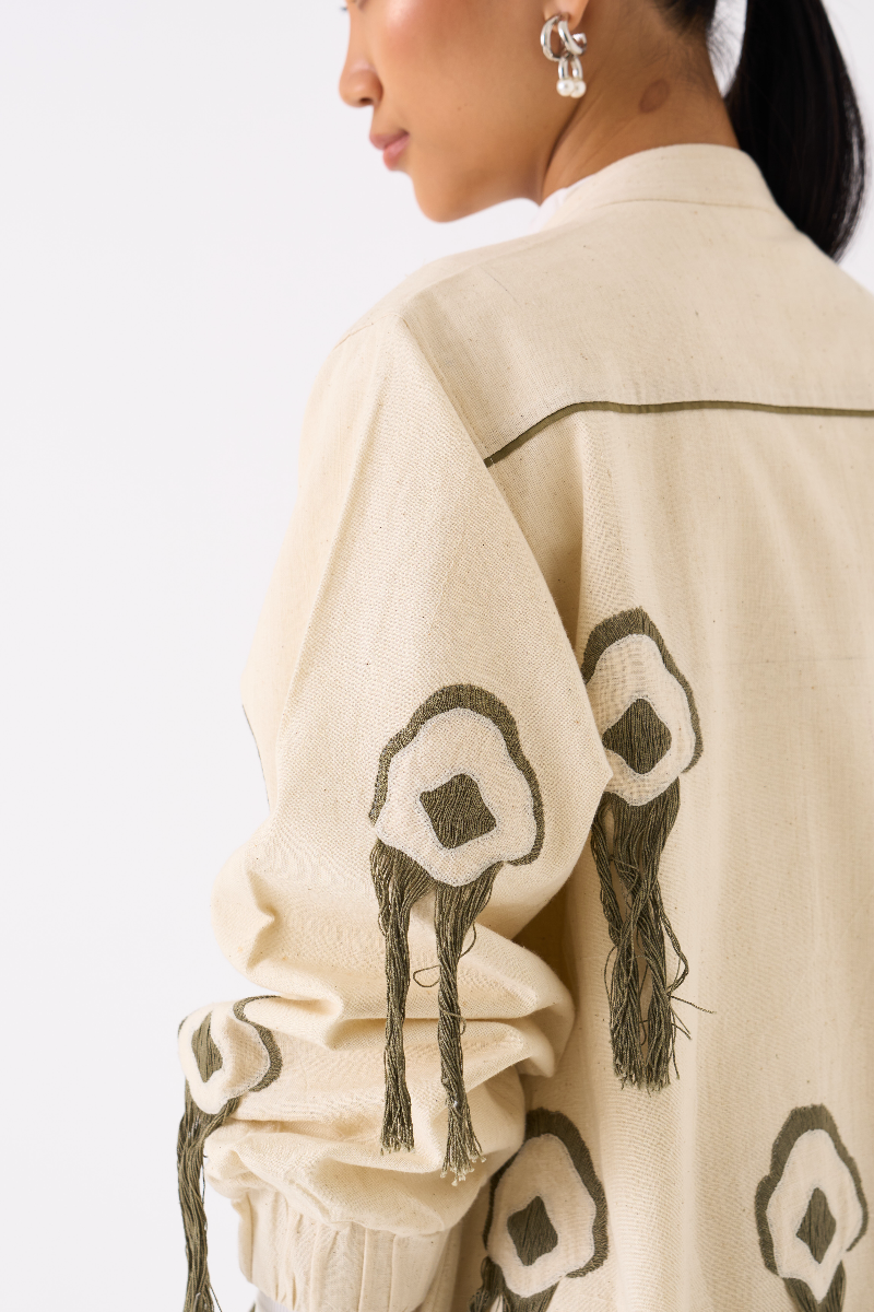 FRINGE BOMBER JACKET-IVORY by THREE in ivory color for women Worldwide