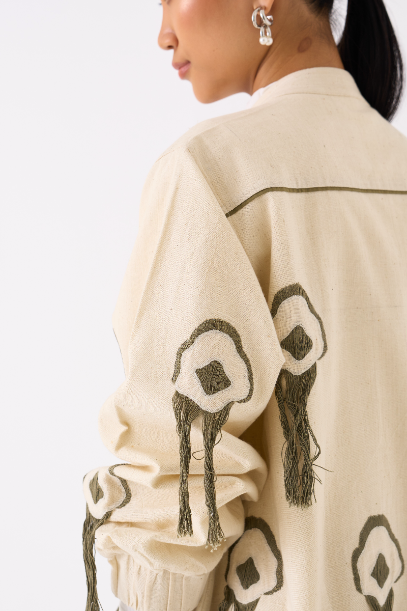 FRINGE BOMBER JACKET-IVORY