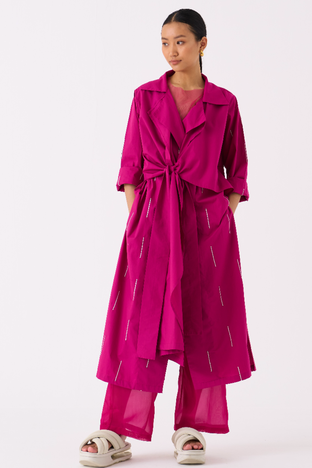 EMB. TIE JACKET CO-ORD 
(SET OF 2)-FUSCHIA