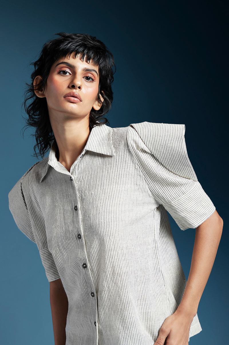 Phoenix Shirt-Bw Hairline Stripes cotton by Chola for women Worldwide