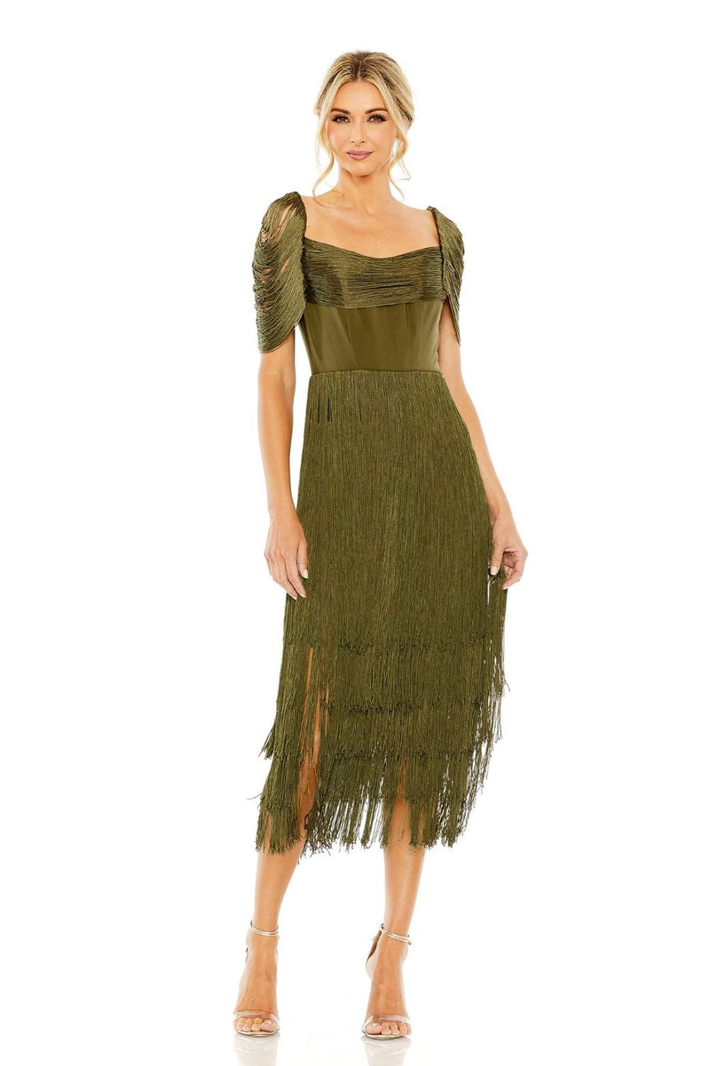 MD-20568 Fringes Midi Dress-Green by Mac Duggal in green color for women Worldwide