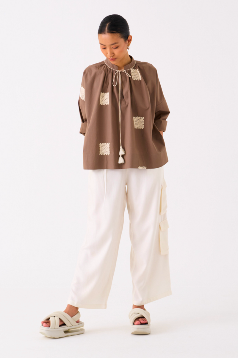 WAVE EMB. TOP-CEDAR poplin by THREE for women Worldwide