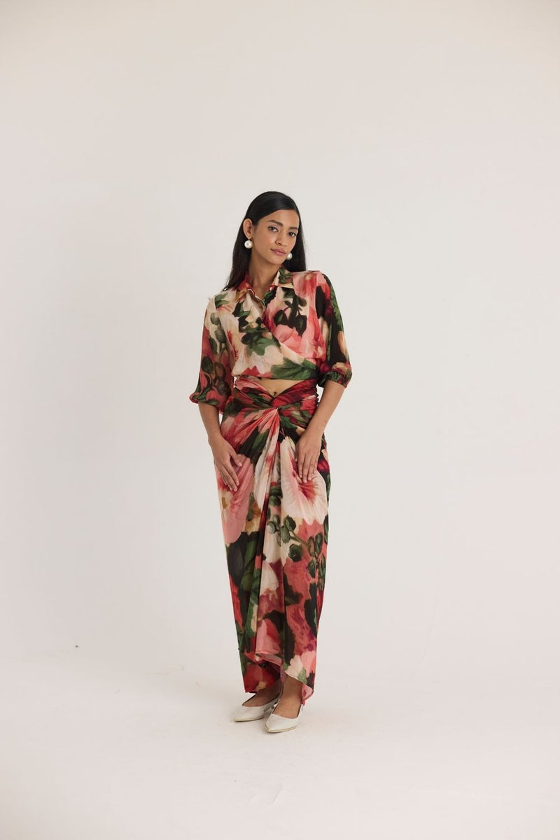 SCARLETT TIE-UP TOP & SKIRT SET mul by Yam in multi color for women Worldwide