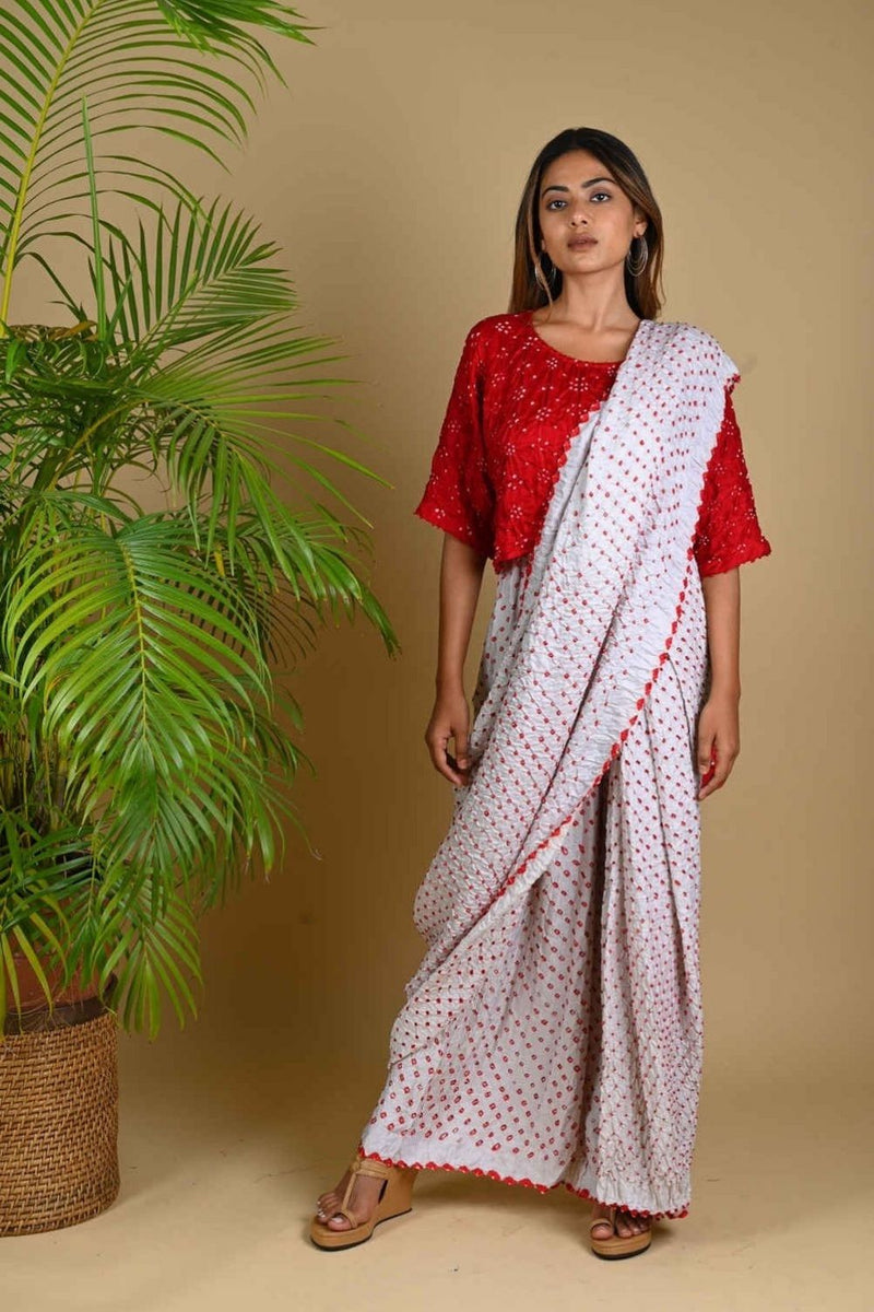PANT SAREE-WHITE silk by Dyelogue in white color for women Worldwide