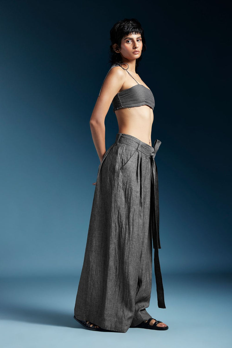 Skye Trousers in Grey-Charcoal Grey by Chola in grey color for women Worldwide