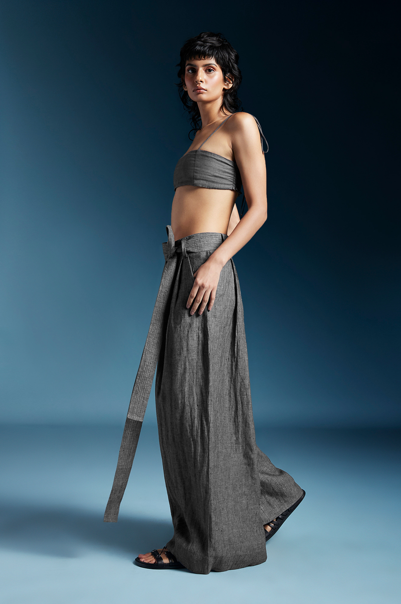 Skye Trousers in Grey-Charcoal Grey by Chola in grey color for women Worldwide