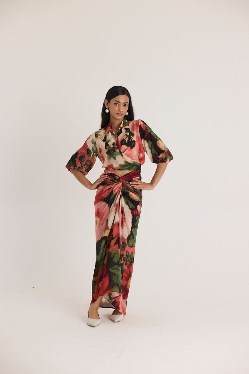 SCARLETT TIE-UP TOP & SKIRT SET mul by Yam in multi color for women Worldwide