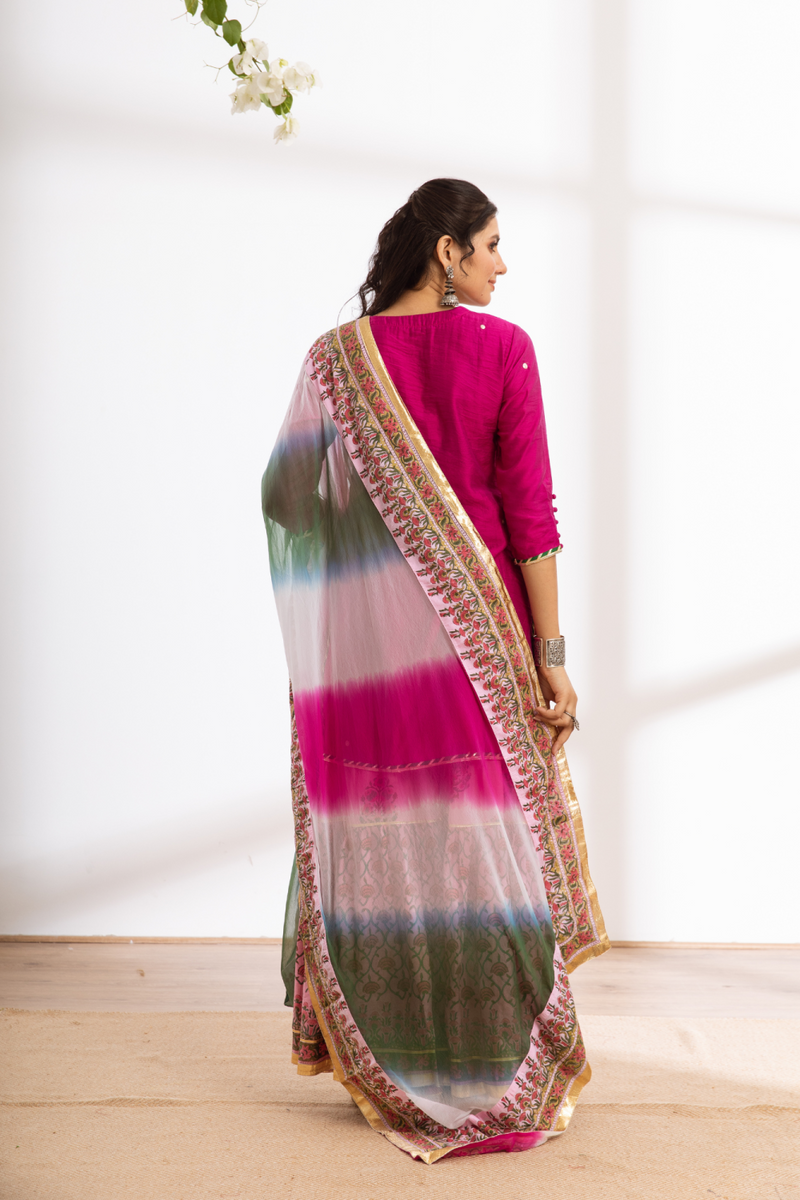 Rasika Gulabi Sharara Set - pink hand block printed chanderi sharara set chanderi by Maison Shefali in pink color for women Worldwide