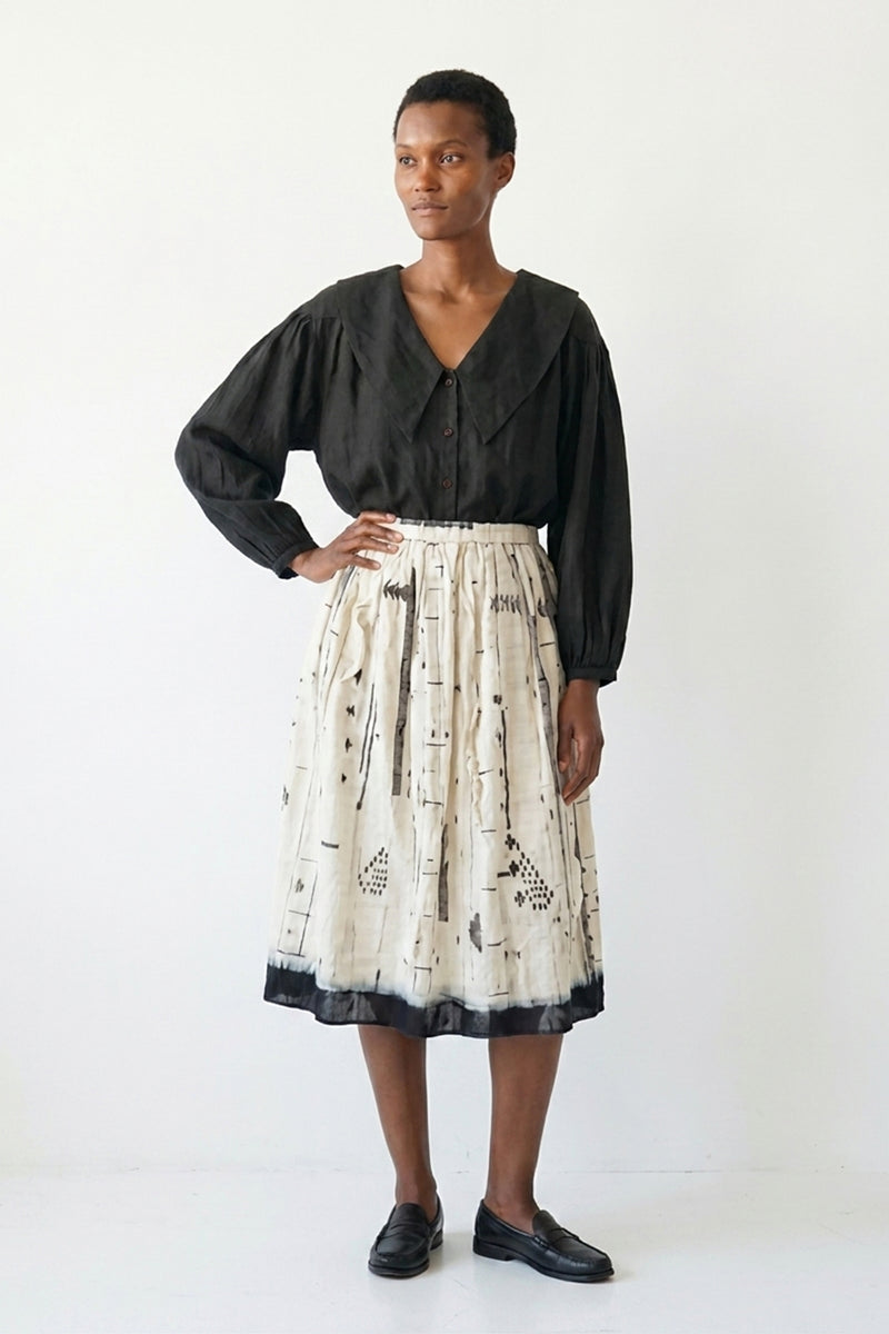 The Joy Skirt-Linear Jamdani Blend cotton jamdani skirt by World of Crow in off-white for women Worldwide