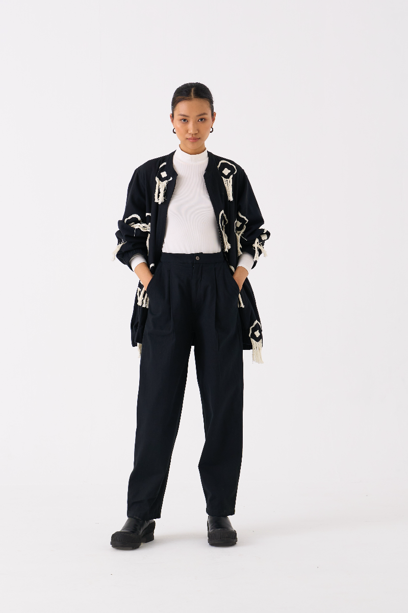 FRINGE BOMBER JACKET-BLACK by THREE in black color for women Worldwide