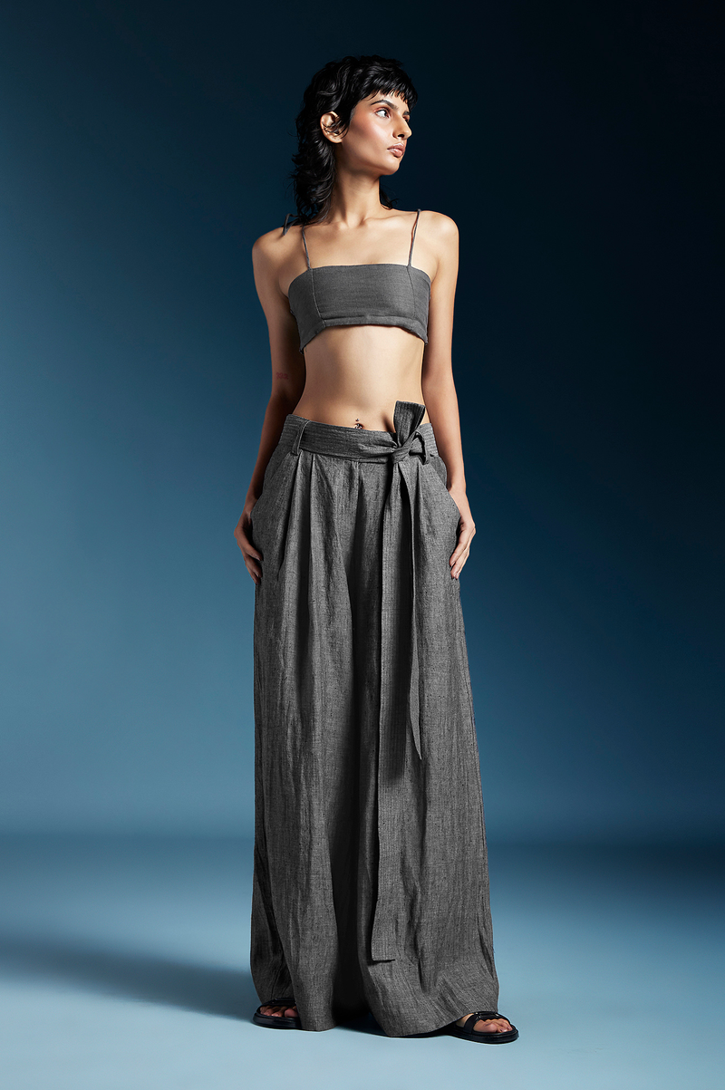 Skye Trousers in Grey-Charcoal Grey by Chola in grey color for women Worldwide