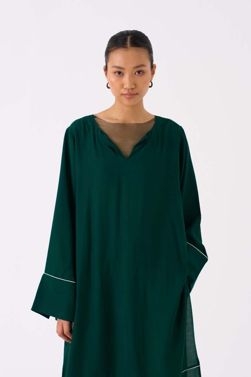 V-NECK KAFTAN- DARK GREEN