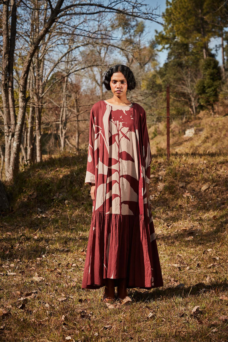 Cedar floral dress with overlay cotton by Khara Kapas in multi for women Worldwide