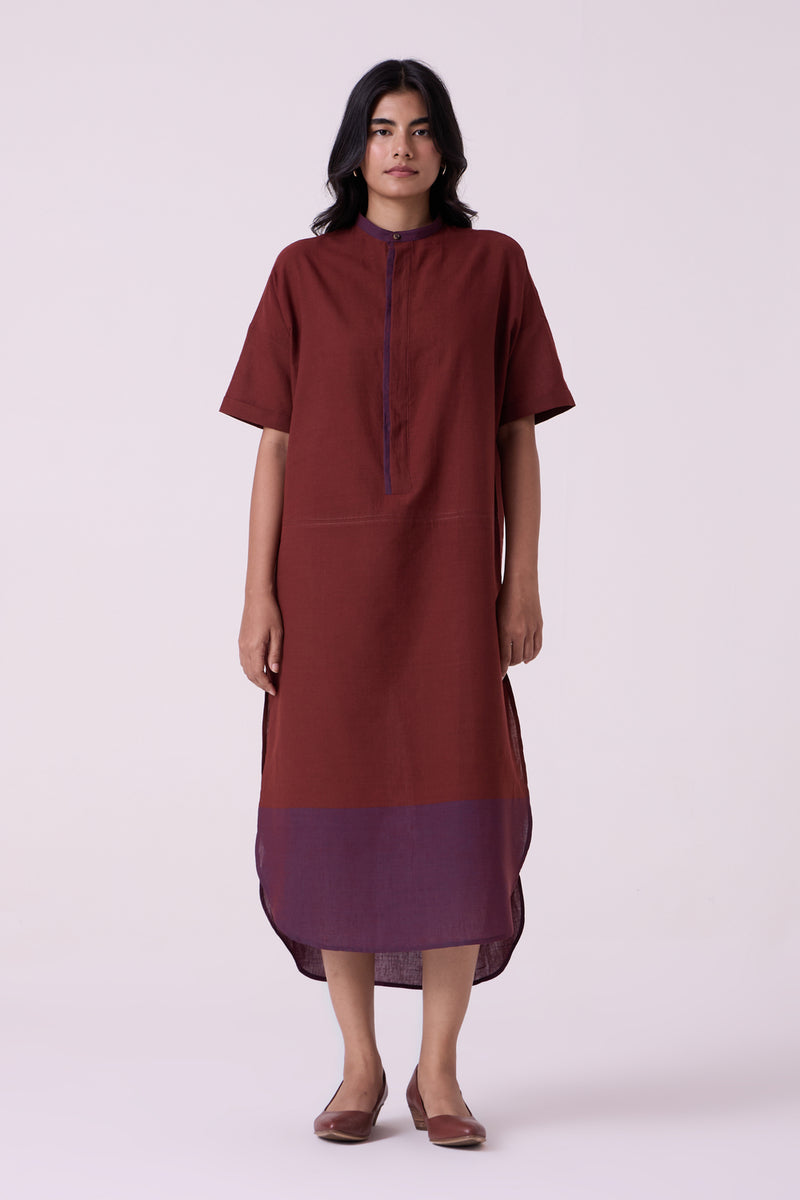 Hane Brown Colourblocked HandwovenTunic handwoven cotton tunics/kaftan by The Summer House in brown for women Worldwide