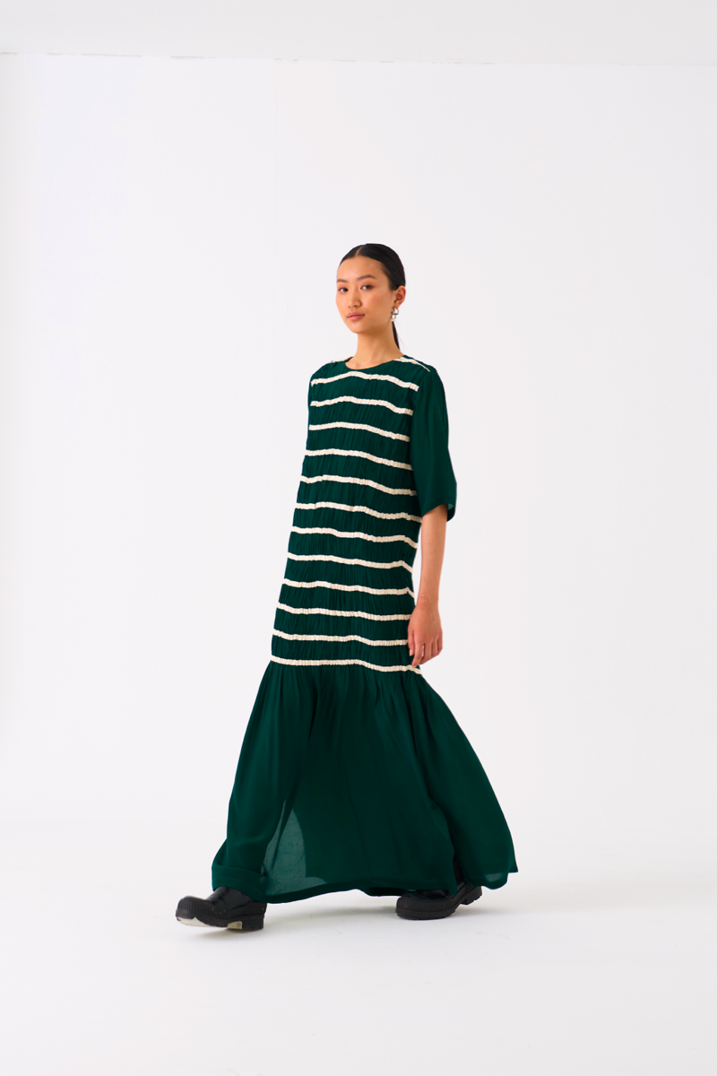 SHIRRING DRESS-GREEN