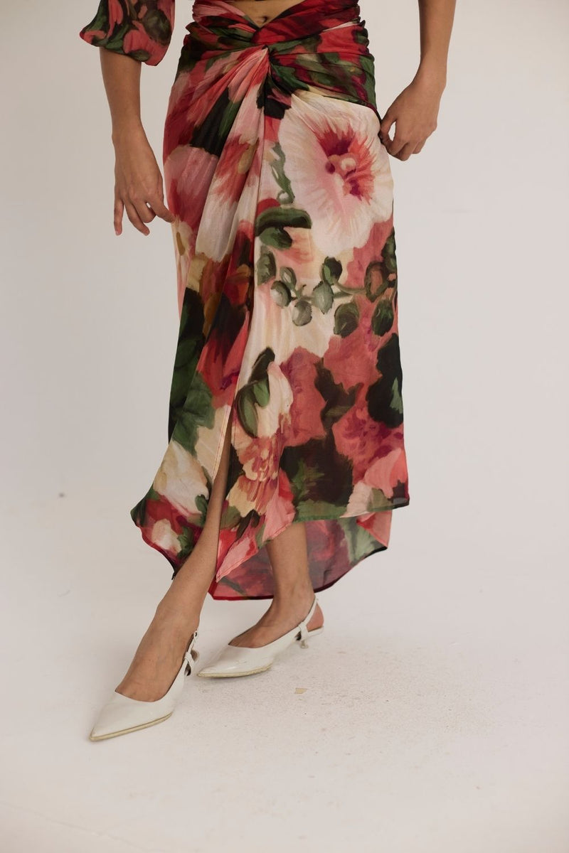 SCARLETT TIE-UP TOP & SKIRT SET mul by Yam in multi color for women Worldwide