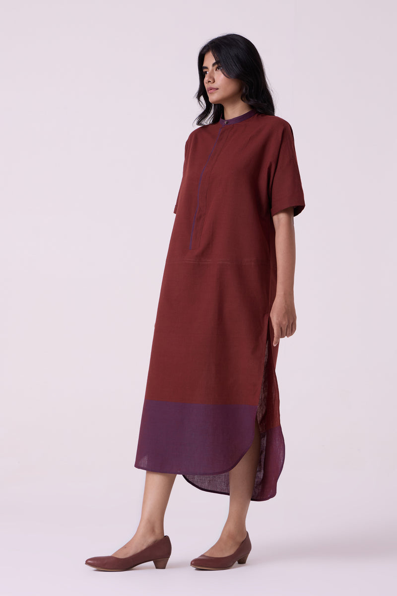 Hane Brown Colourblocked HandwovenTunic handwoven cotton tunics/kaftan by The Summer House in brown for women Worldwide